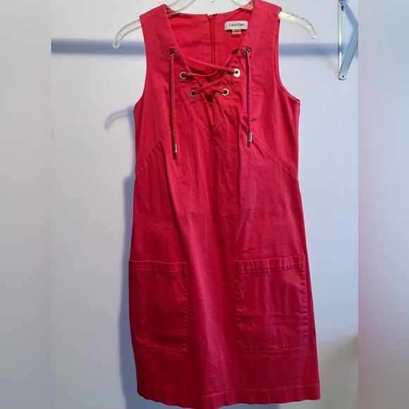 Calvin Klein Womens Sleeveless Shift Dress, Size 2, Pink, Lace Up Bodice. - Picture 3 of 5